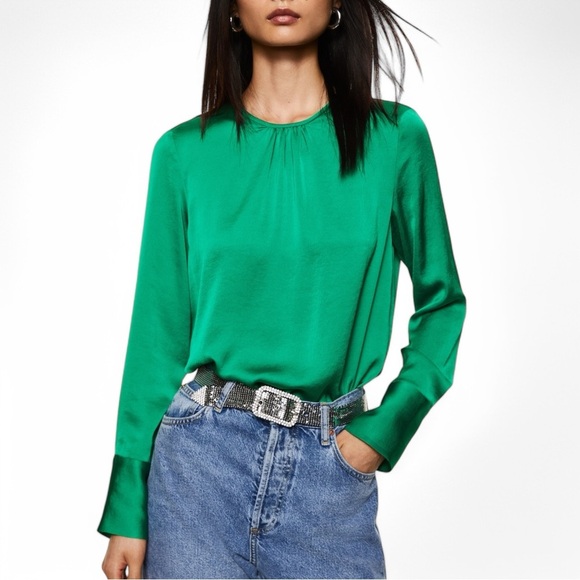 Mango Ruched Satin Blouse 0 - Picture 1 of 5